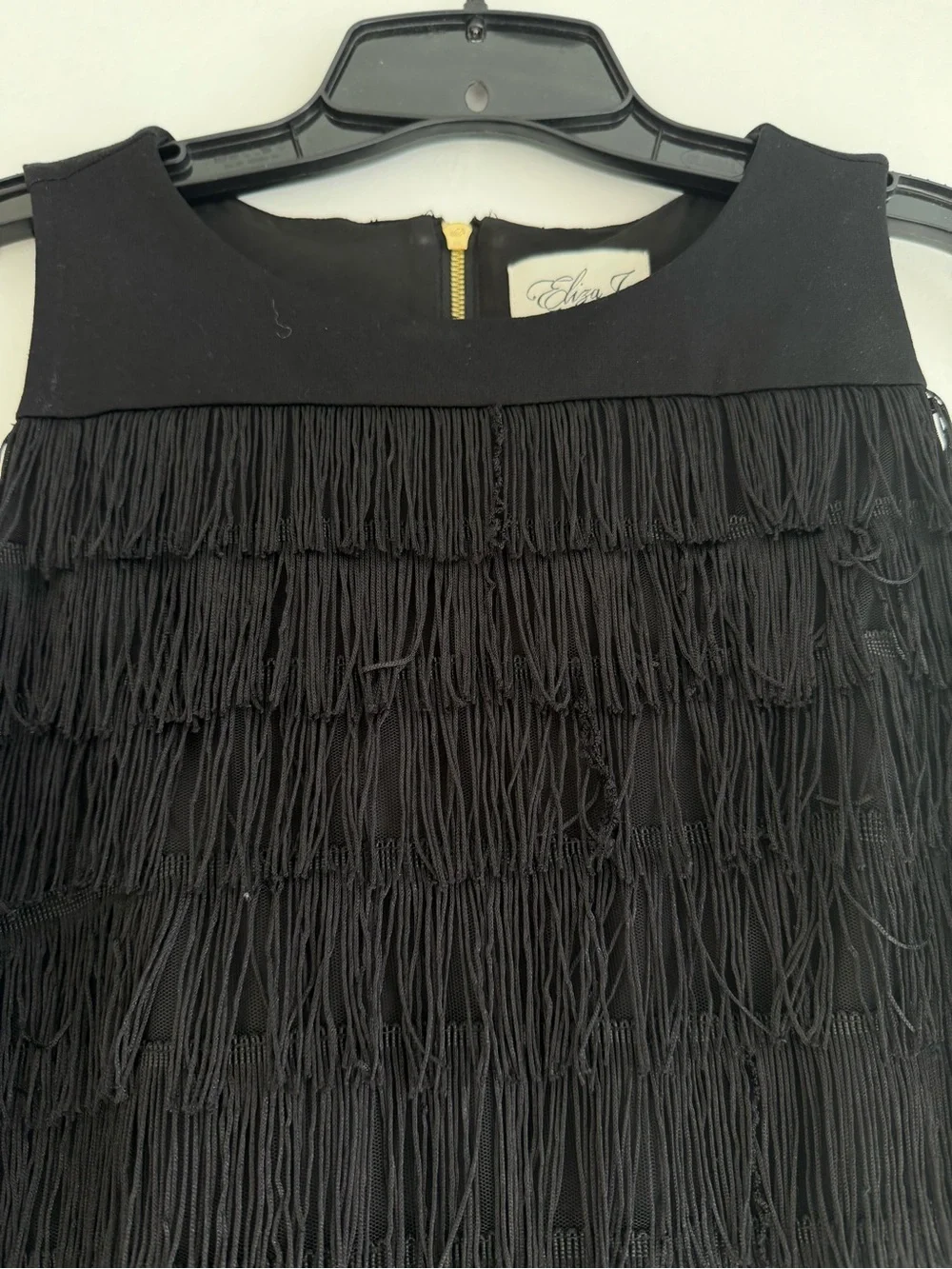 Eliza J Black Fringe Sleeveless Top and Skirt Two Piece Set Size 6 8578